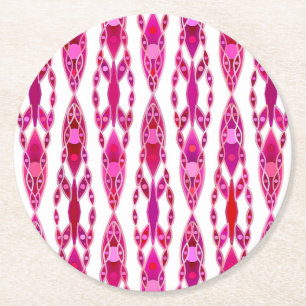 Dessous-de-verre Rond En Papier Tribal Batik - Burqundy et Fuchsia Pink