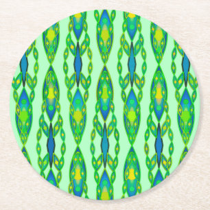 Dessous-de-verre Rond En Papier Tribal Batik - Mint, Emerald Green et Blue