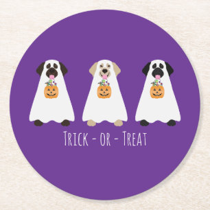 Dessous-de-verre Rond En Papier Trick Ou Treat Labrador Retriever Ghost Dogs