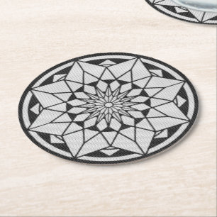 Dessous-de-verre Rond En Papier Tricot Star Mandala noir et blanc