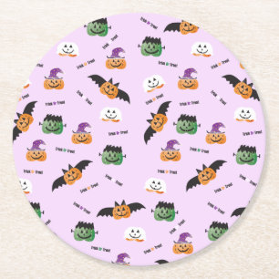 Dessous-de-verre Rond En Papier Tricoter Ou Traiter Halloween Citrouille Motif pou