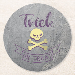 Dessous-de-verre Rond En Papier Tricoter ou traiter les os croisés du crâne Ruban