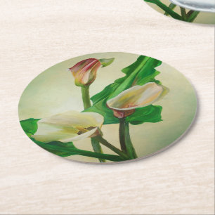 Dessous-de-verre Rond En Papier Trois Lys Calla Étonnant Botanique Acrylique