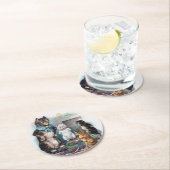 Dessous-de-verre Rond En Papier Trois petits chatons et mère, Louis Wain (En situation)