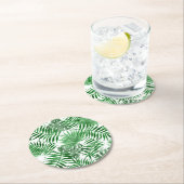 Dessous-de-verre Rond En Papier Tropical Green Palm Feuille Summer Art Motif (En situation)