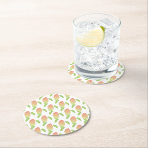 Dessous-de-verre Rond En Papier Tropical Mangue Fruit Vert Orange Fête