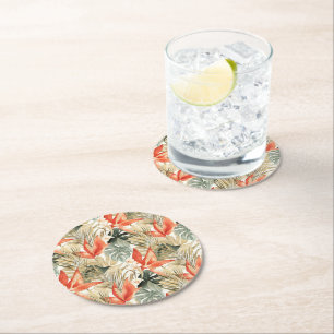 Dessous-de-verre Rond En Papier Tropical Orange Anthurium Jungle Florale