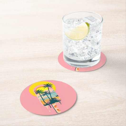 Dessous-de-verre Rond En Papier Tropical Summer Sunset Sweets Paradise (En situation)
