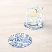 Dessous-de-verre Rond En Papier Tropical violet bleu Feuille Fête des mariées (En situation)