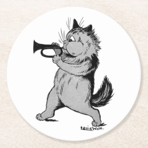 Dessous-de-verre Rond En Papier Trumpet Player (Trumpeter) Chat, Louis Wain