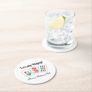 Dessous-de-verre Rond En Papier Tuiles de Mah-jong #2 « Jouons au Mahjong ! »