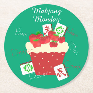 Dessous-de-verre Rond En Papier Tuiles de Mahjong et Gâteau aux Fraises