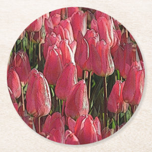 Dessous-de-verre Rond En Papier Tulipes roses florales