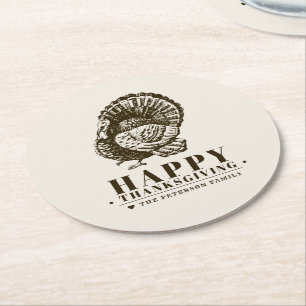 Dessous-de-verre Rond En Papier Turquie sauvage Thanksgiving