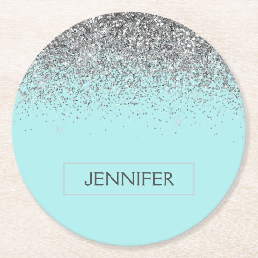 Dessous-de-verre Rond En Papier Turquoise Aqua Blue Silver Parties scintillant Gir (Devant)