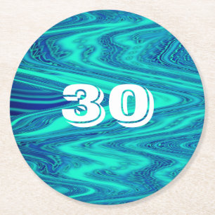 Dessous-de-verre Rond En Papier Turquoise Blue Waves Abstrait 30e anniversaire âge