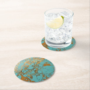 Dessous-de-verre Rond En Papier Turquoise Gold Gem Motif