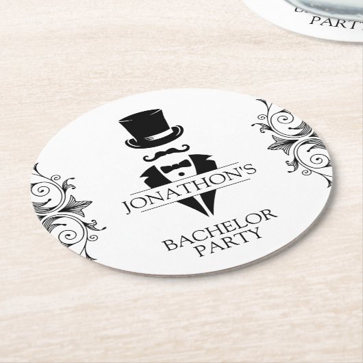Dessous-de-verre Rond En Papier Tuxedo Bachelor (Incliné)