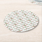 Dessous-de-verre Rond En Papier Typographie de Noël Rouge Vert Festif (Incliné)
