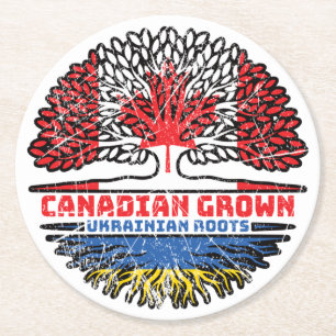 Dessous-de-verre Rond En Papier Ukraine Ukrainienne Canada drapeau des racines de