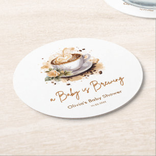 Dessous-de-verre Rond En Papier Un bébé se prépare Fête de Naissance Café Brun