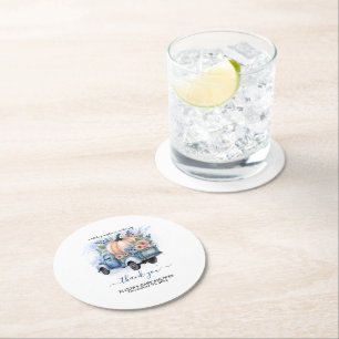Dessous-de-verre Rond En Papier Un petit Baby shower d'aquarelle bleu de camion Ci