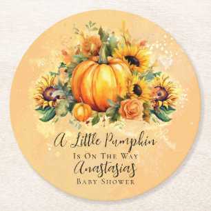Dessous-de-verre Rond En Papier Un Petit Citrouille   Baby shower d'automne des to