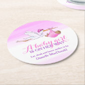 Dessous-de-verre Rond En Papier Une petite fille est sur le chemin cigogne rose (Incliné)