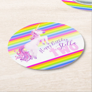 Dessous-de-verre Rond En Papier Unicorn arc-en-ciel 2e anniversaire dessous de ver