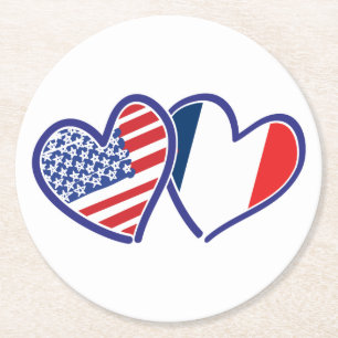 Dessous-de-verre Rond En Papier USA—France-Love