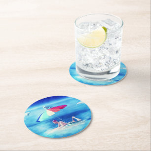 Dessous-de-verre Rond En Papier Vacances d'été pour filles de la plage tropicale a