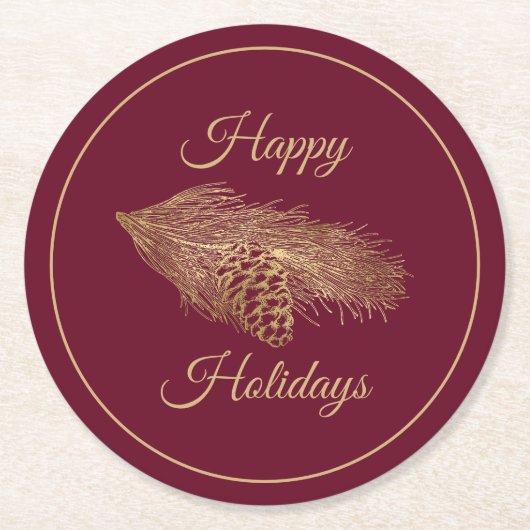 Dessous-de-verre Rond En Papier Vacances Pine d'hiver (Devant)