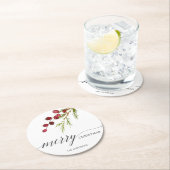Dessous-de-verre Rond En Papier Vacances rouges de baies de verdure (En situation)