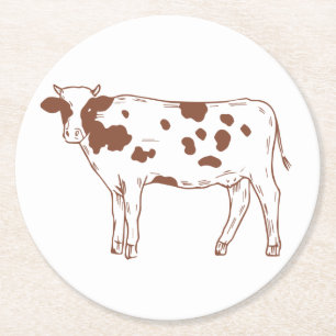 Dessous-de-verre Rond En Papier Vache blanche Heifer Farmer ferme de campagne Mign