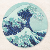 Dessous-de-verre Rond En Papier Vagues bleues Hokusai (Devant)