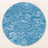 Dessous-de-verre Rond En Papier Vagues océaniques bleues et blanches (Devant)