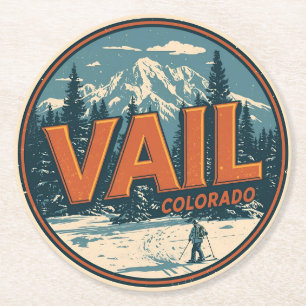Dessous-de-verre Rond En Papier Vail colorado vintage extérieur hiver neige ski