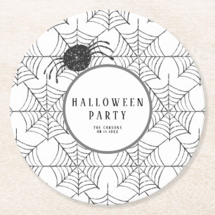 Dessous-de-verre Rond En Papier Vaisselle Halloween moderne Black White Spider Web