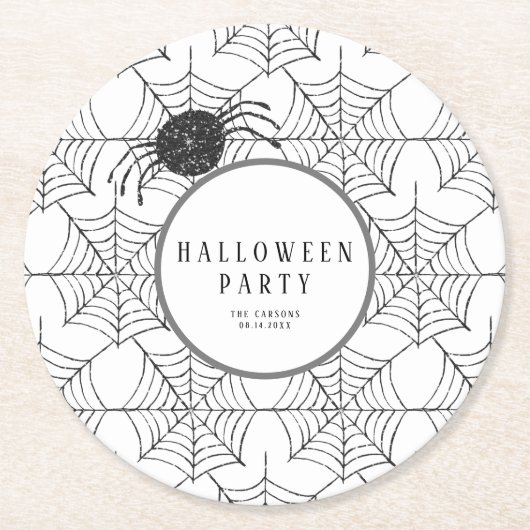 Dessous-de-verre Rond En Papier Vaisselle Halloween moderne Black White Spider Web (Devant)