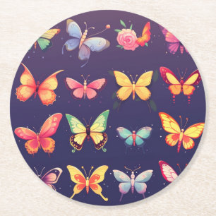 Dessous-de-verre Rond En Papier Vaisselle thème papillon, joli papillon