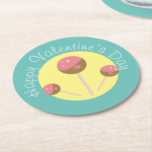 Dessous-de-verre Rond En Papier Valentines Pop Gâteau Sucré Turquoise rose (Incliné)