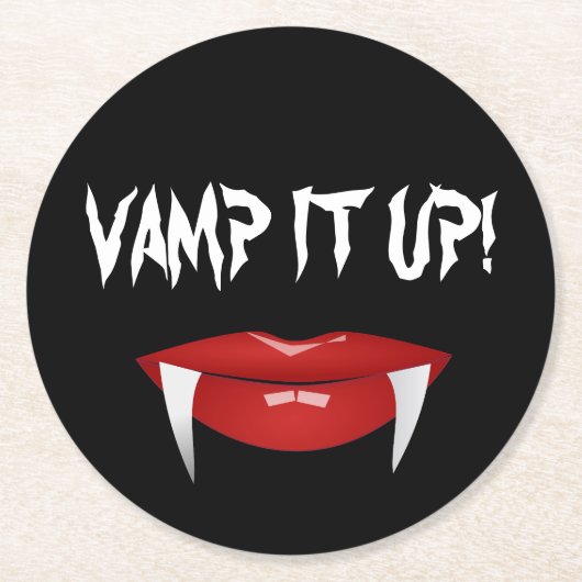 Dessous-de-verre Rond En Papier "VAMP IT UP !" Vampire Fangs Halloween (Devant)