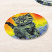 Dessous-de-verre Rond En Papier Van Gogh Style Chat Sunset Beach (Incliné)