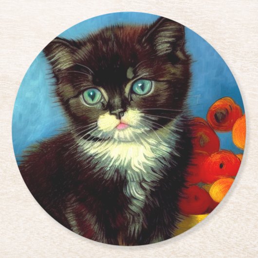 Dessous-de-verre Rond En Papier Van Gogh Tuxedo Cat (Devant)