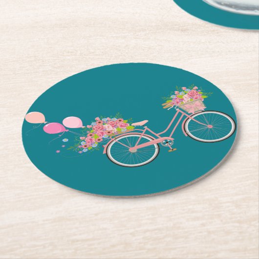 Dessous-de-verre Rond En Papier Vélo Whimsical Rose (Incliné)