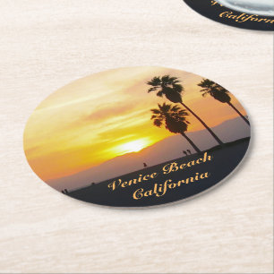 Dessous-de-verre Rond En Papier Venice Beach California Sunset Souvenir Round Pape