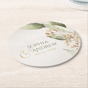 Dessous-de-verre Rond En Papier Verdure botanique Monogramme mariage rustique vint