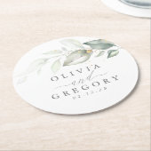 Dessous-de-verre Rond En Papier Verdure et or Elégant Mariage romantique (Incliné)