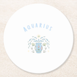 Dessous-de-verre Rond En Papier Verseau Aquarius rose, impression signe du zodiaqu