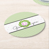 Dessous-de-verre Rond En Papier Vert Gingham Monogramme (Incliné)